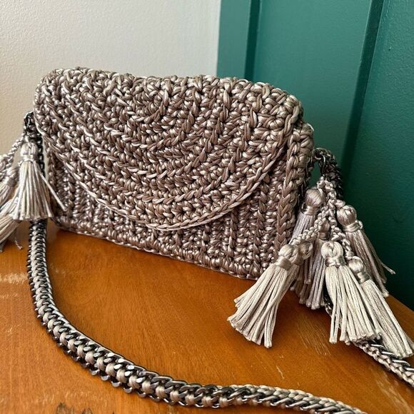 Catarina Mina Mira Handbag in Argenta Gris Crochet Pewter Silver Satin Threads - Picture 4 of 14